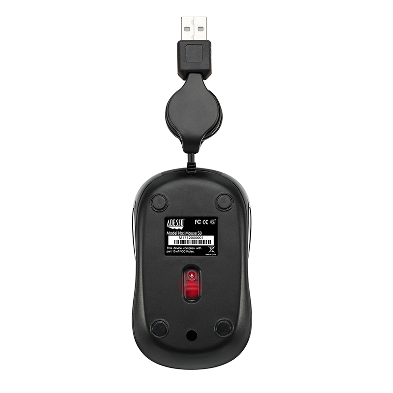 Adesso IMOUSE S8B Mouse - USB 2.0 - Optical - 3 Button(s)- Black- Scroll Wheel-Symmetrical